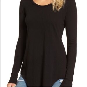 Frank & Eileen Tee Lab Scoop Neck Round Raw Hem Long Sleeve Tee in Black Small